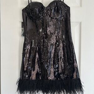 Marciano Josephine Corset dress - black sequin + feathers corset dress